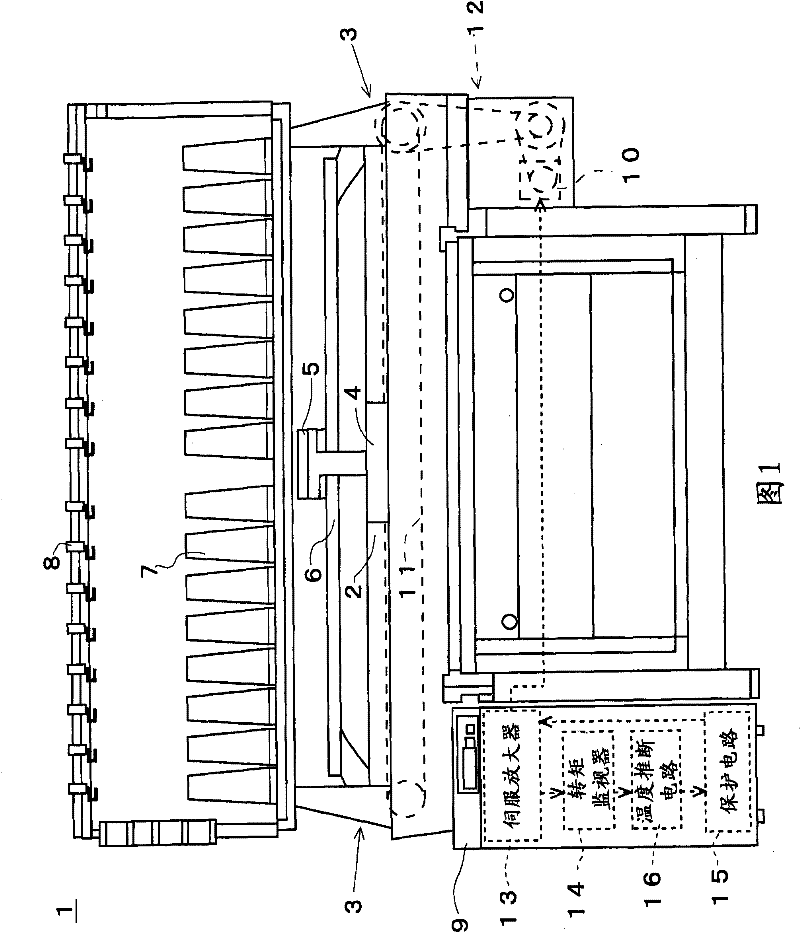 Motor control device for driving sliding frame of flat-knitting machine