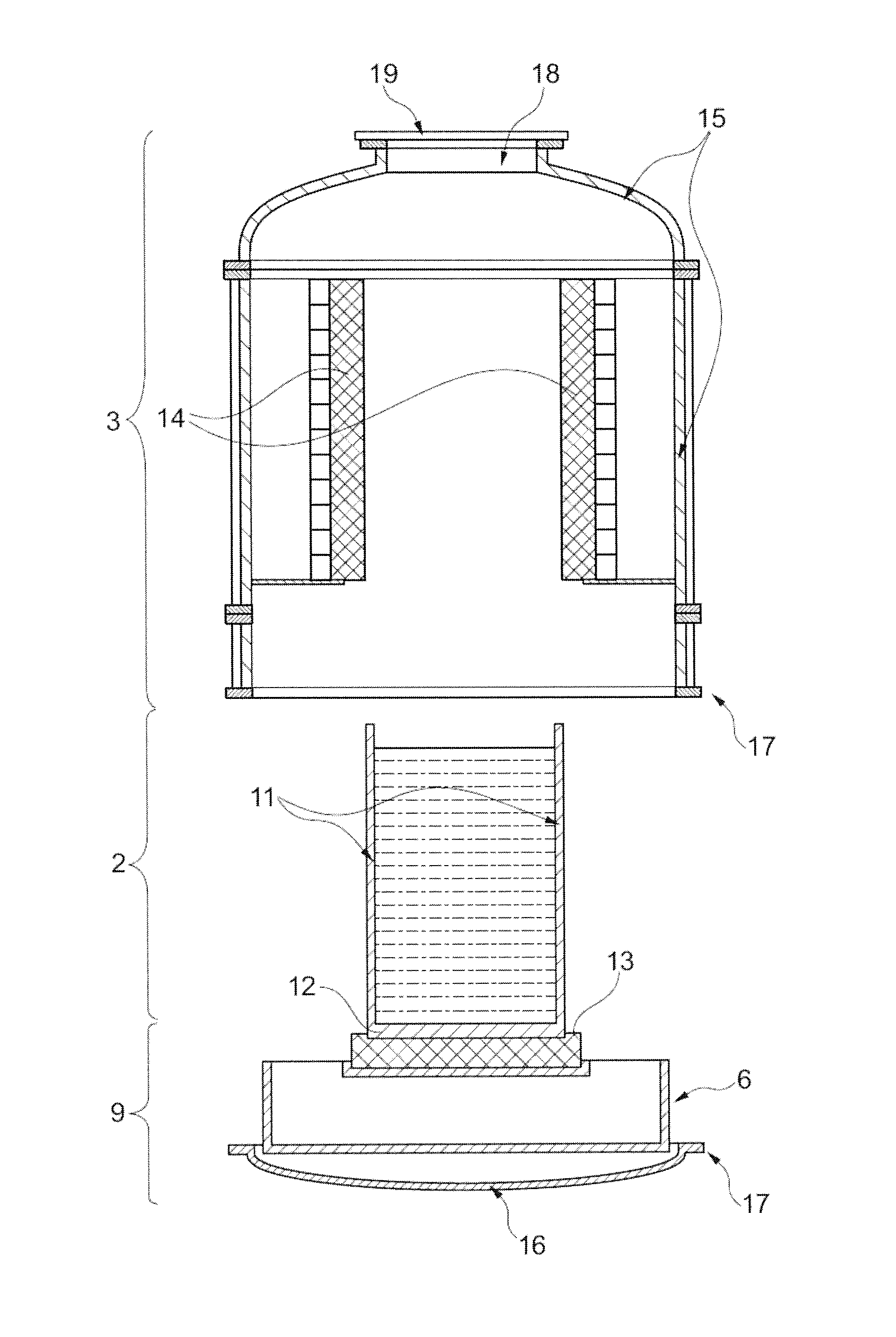 Melting device for consolidating contaminated scrap
