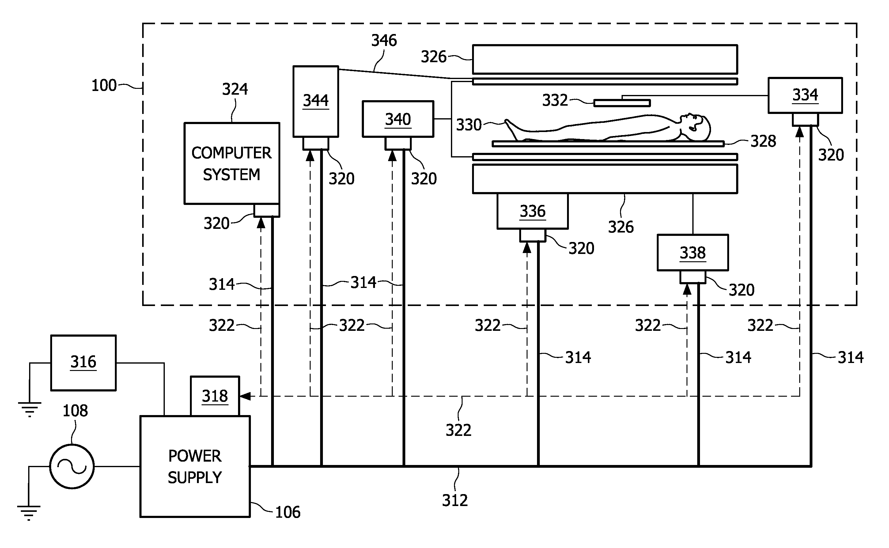 Magnetic resonance imaging system comprising a power supply unit adapted for providing direct current electrical power