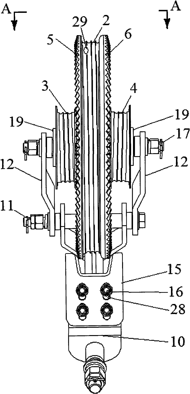 Side braking ratchet wheel tension compensation device of electrization railway