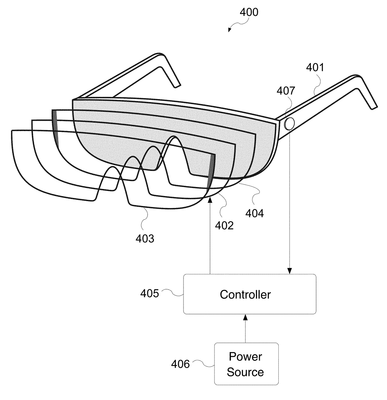 Wearable electro-optical device using electrochromic layer