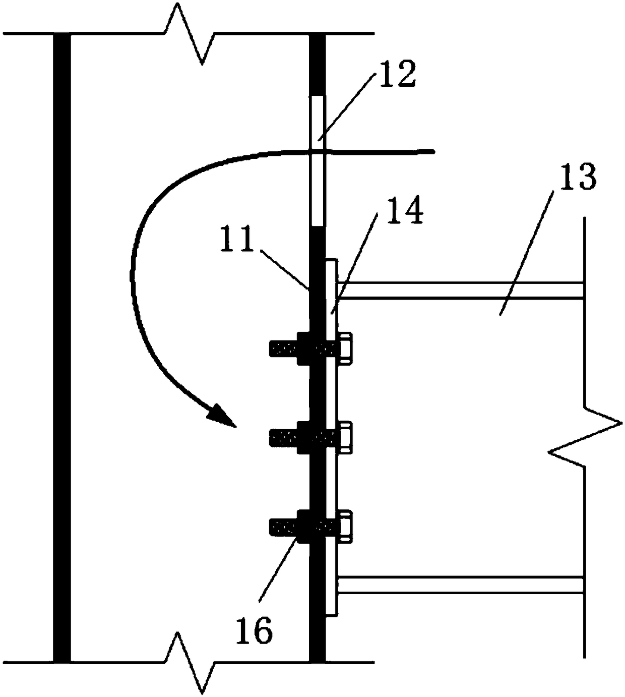 A connection node between a steel pipe column and a steel beam end plate using single-sided connection bolts