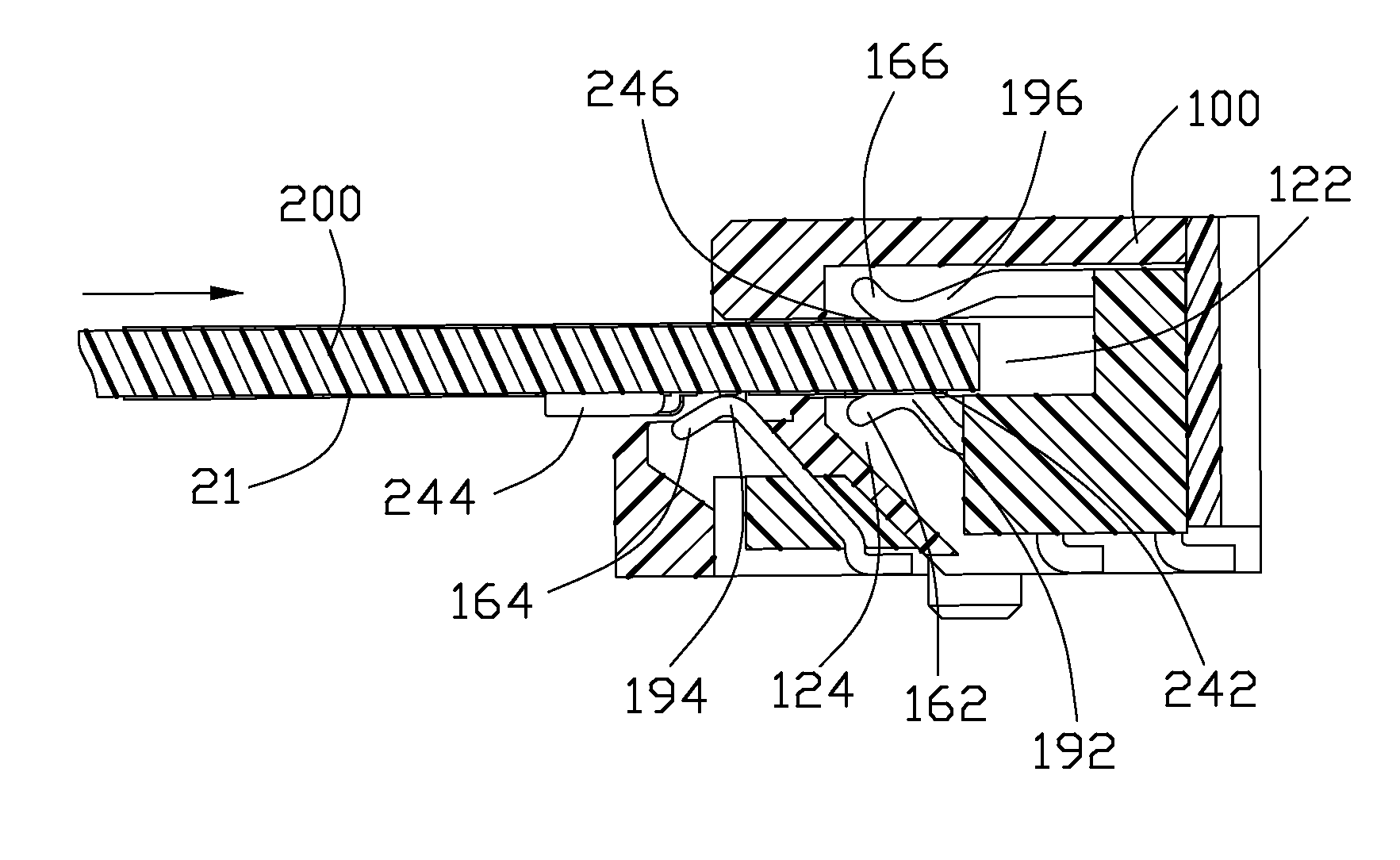 Receptacle connector having contact modules and plug connector having a paddle board