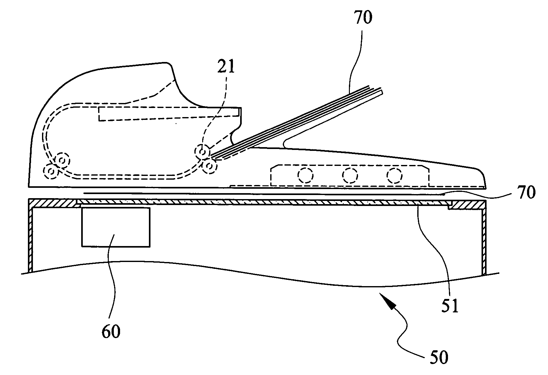 Media feeding device with scanning and fixing functions for transparent documents