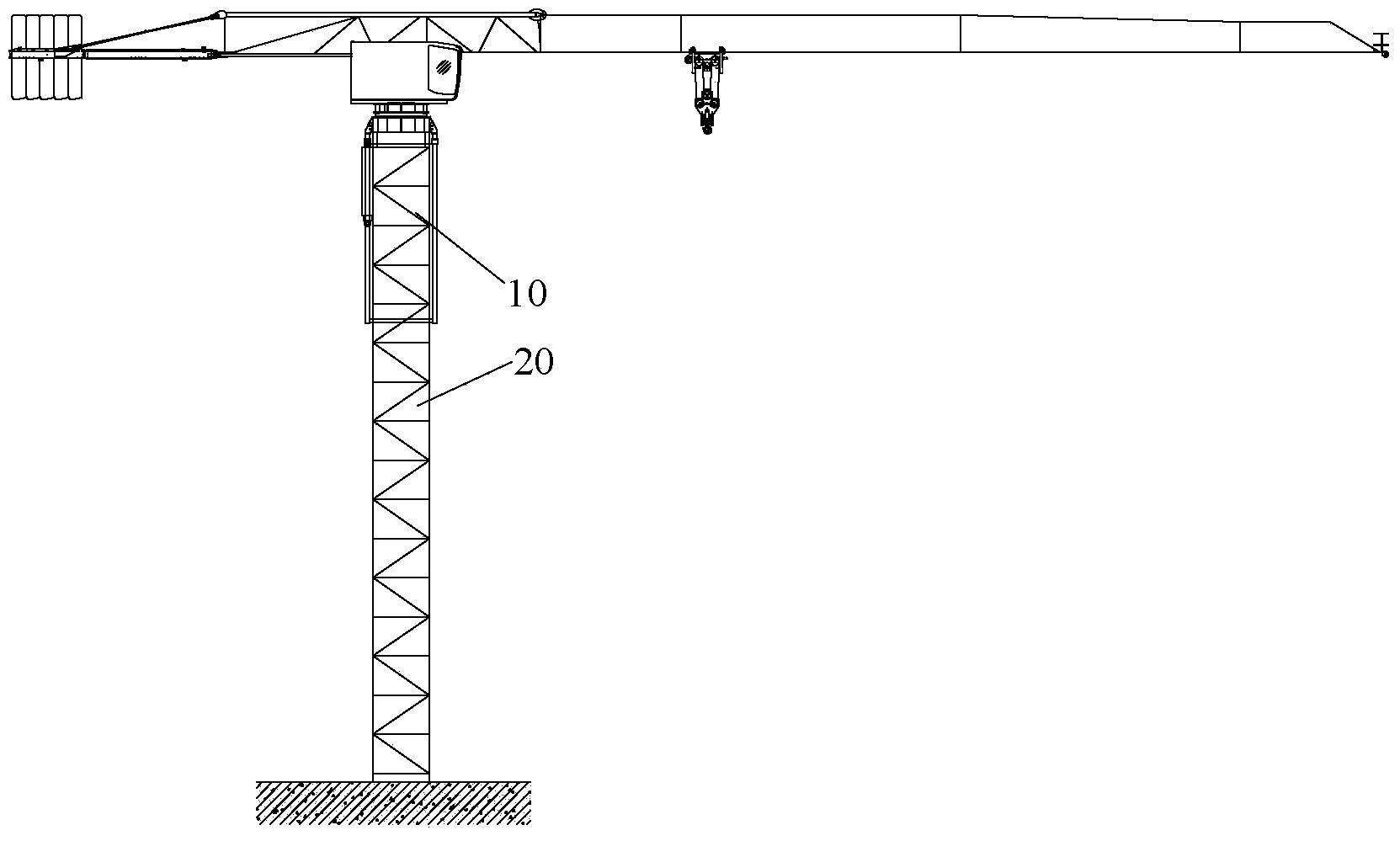 Jacking mechanism, jacking method and tower crane with jacking mechanism