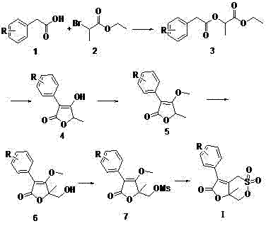 Butene lactone compound containing sulfonyl lactones as well as synthesis method and application thereof