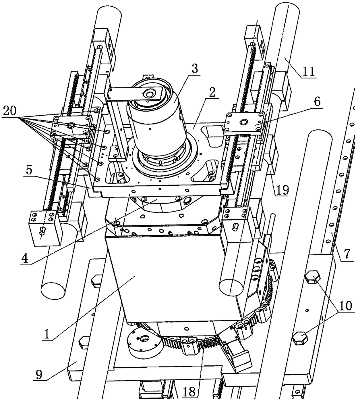 Axial four-side rotating mechanism for multi-station mold