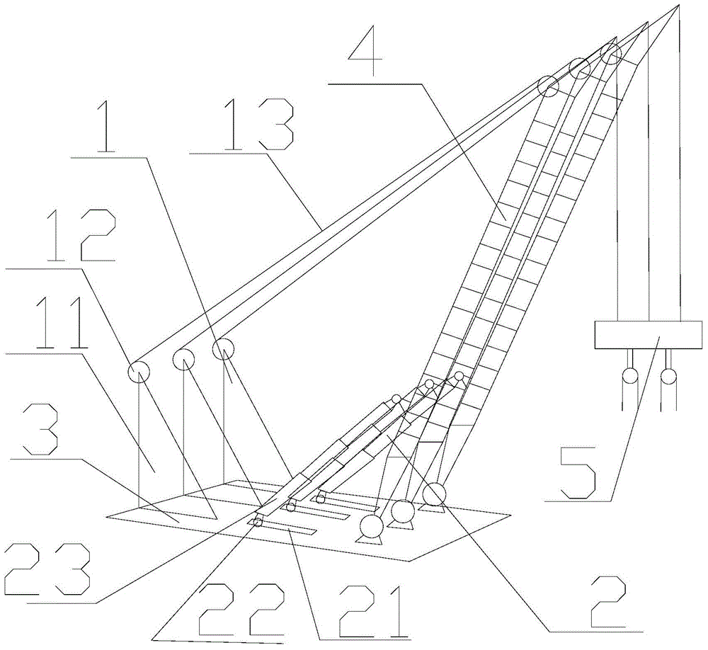 Marine jib crane luffing structure