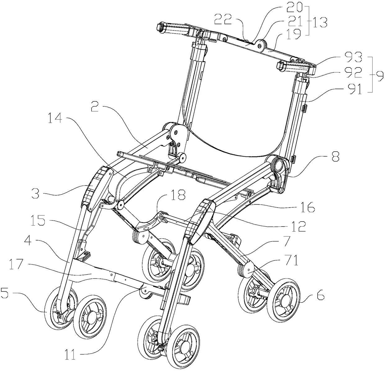 Baby carriage available for secondary folding for collection