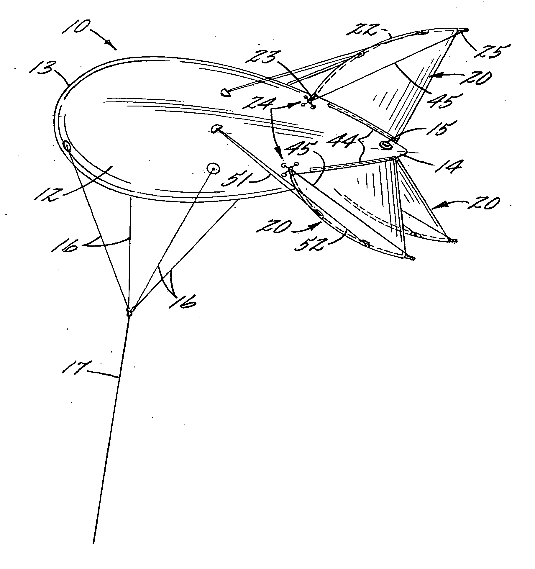 Tethered or free flight blimp with collapsible tail fins