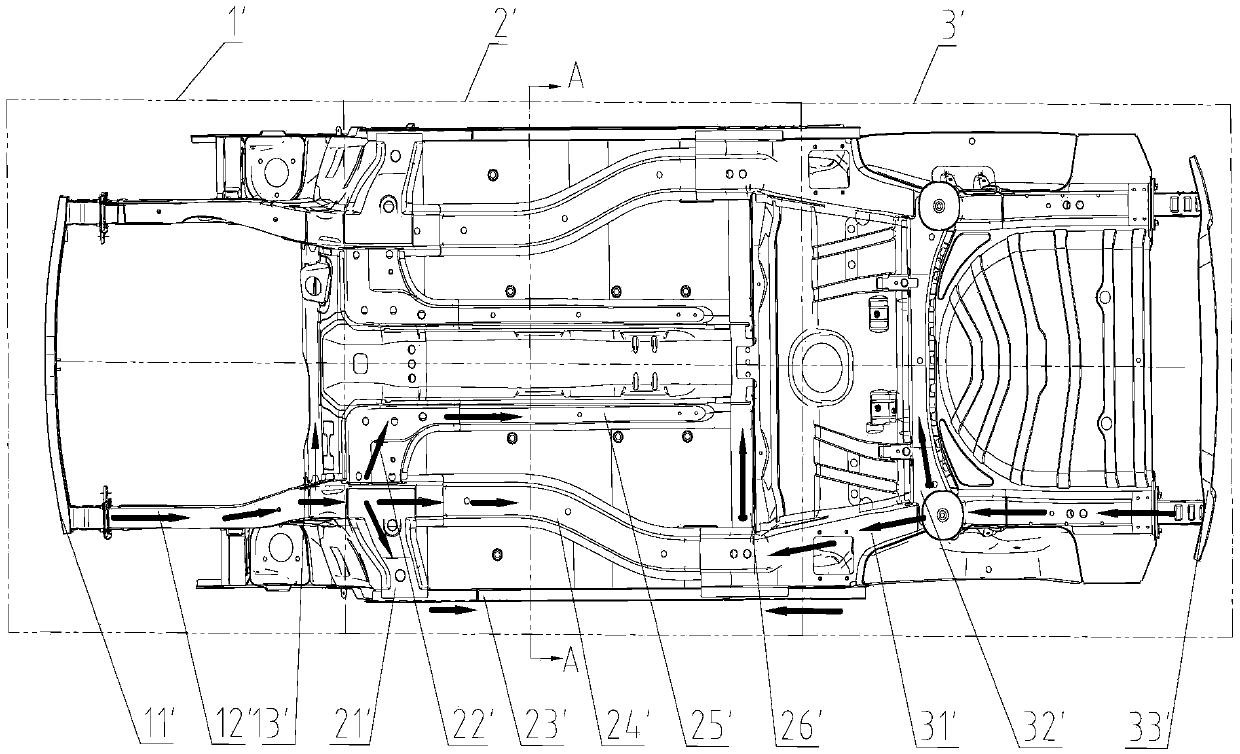 Electric automobile body frame bottom structure
