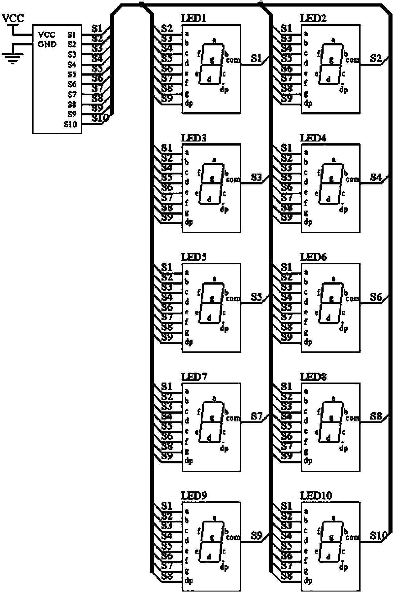 Device for button scanning under multi-digit nixie tube driving environment and control method