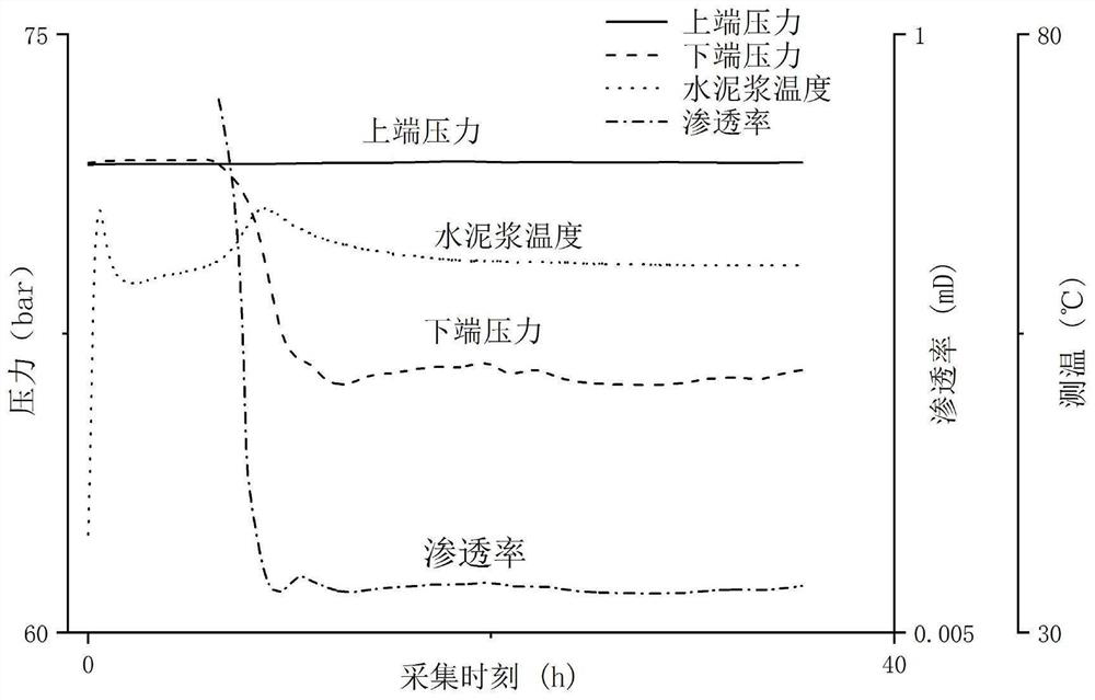 Dynamic permeability testing device and method in oil-gas well cement paste solidification process