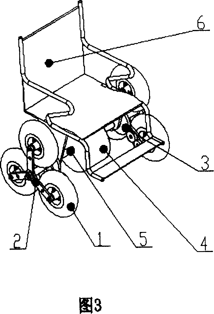 Single rotation shaft stairs clambing wheel chair