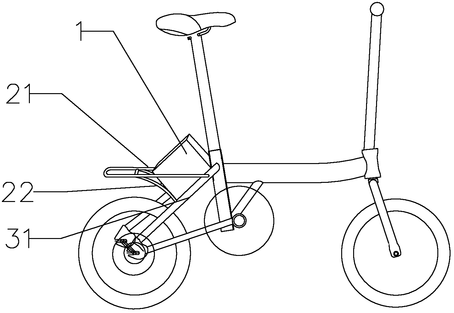 Electric bicycle with battery backing on upper fork