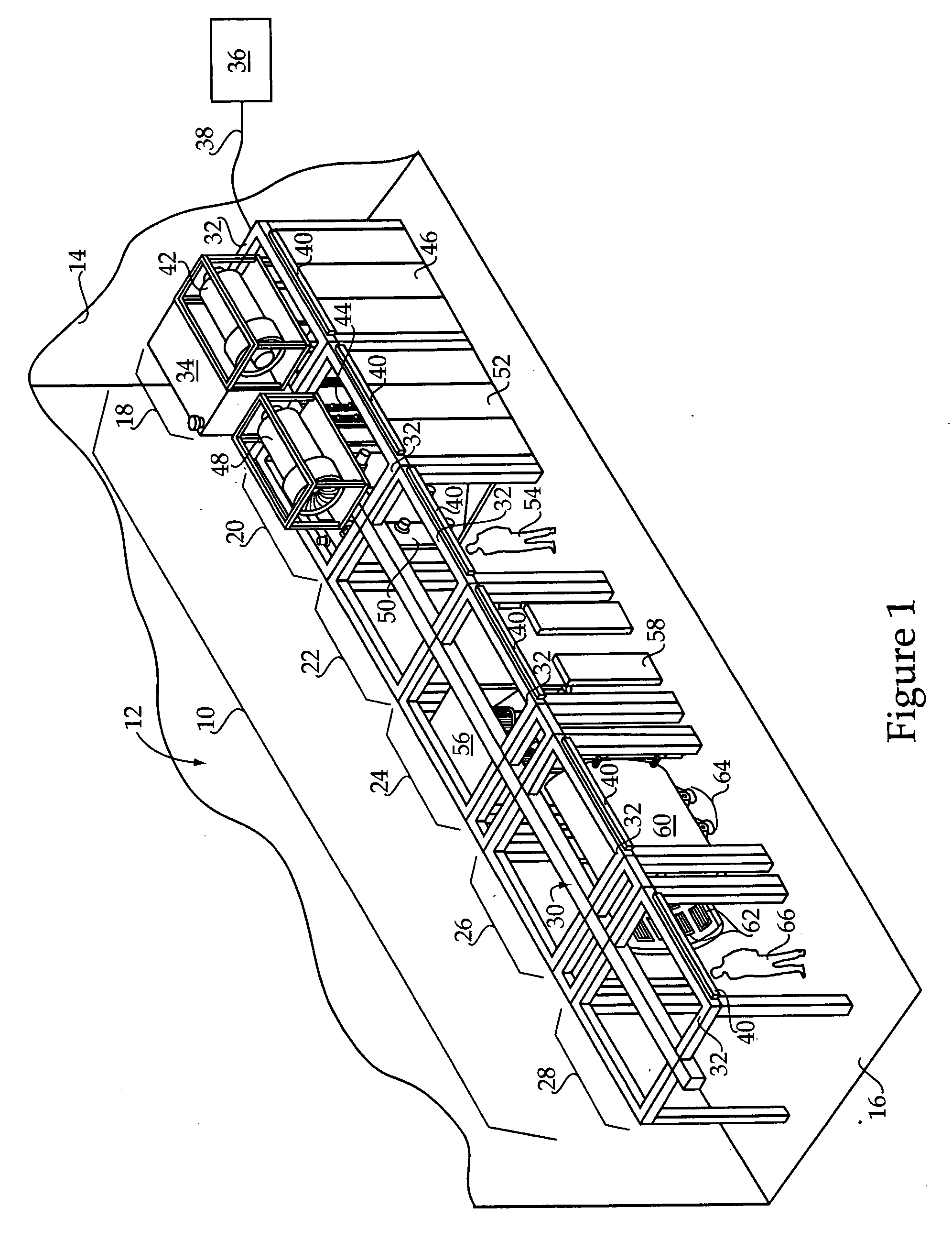 Friction drive material handling system including composite beam and method of operating same