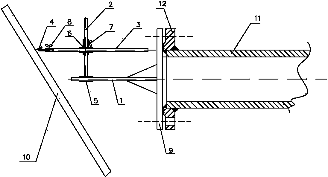 Hole opening tool for pipe holes on inclined wall of ship