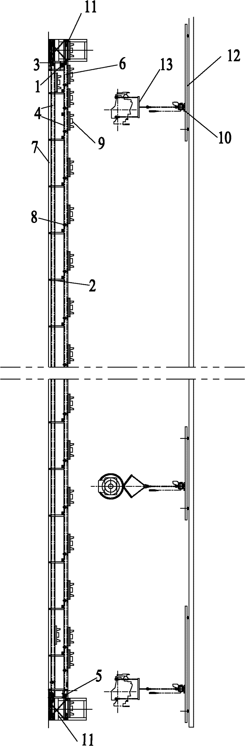 Engine dismounting conveyer system for scraped car dismounting line