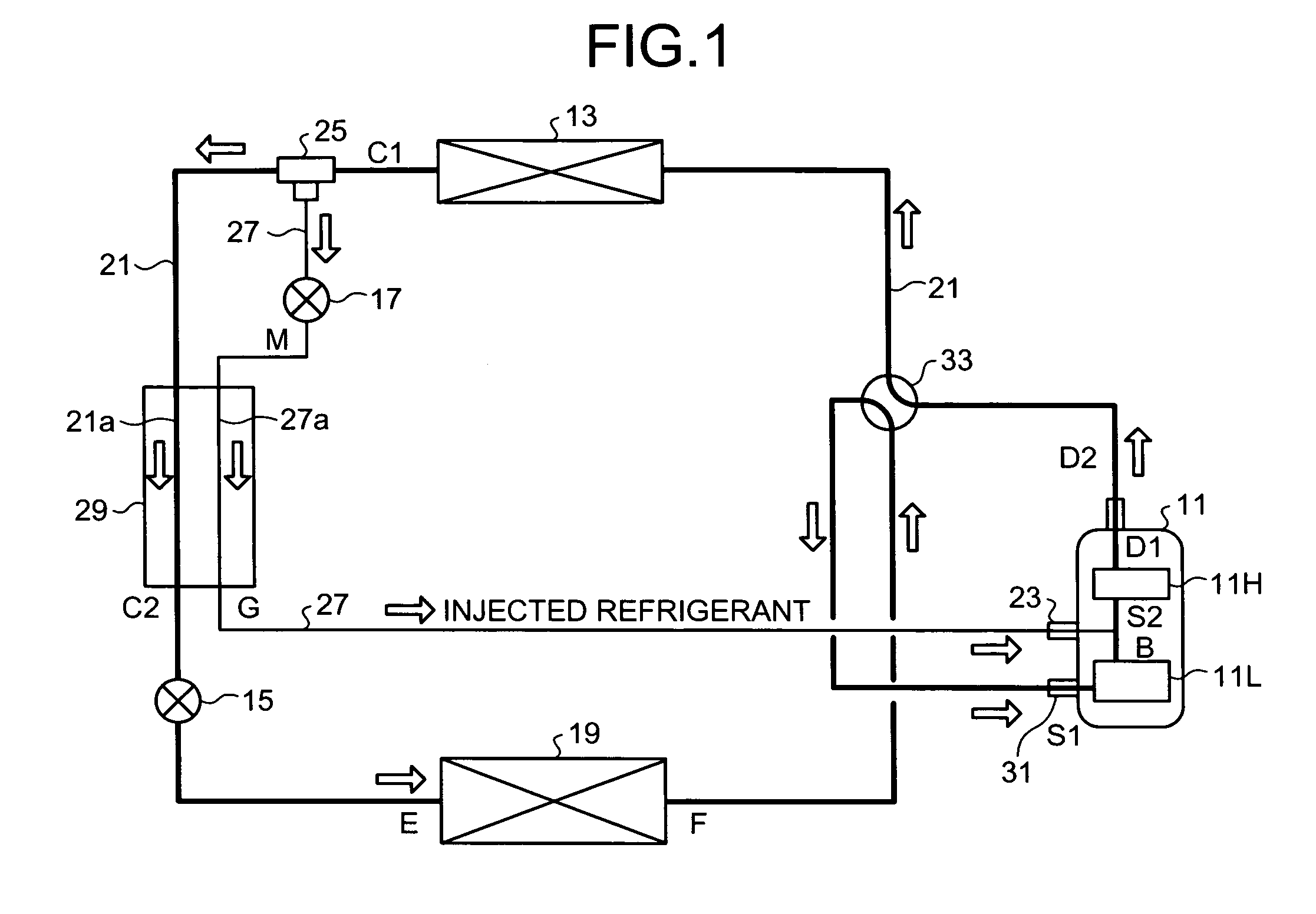 Injectable two-staged rotary compressor and heat pump system