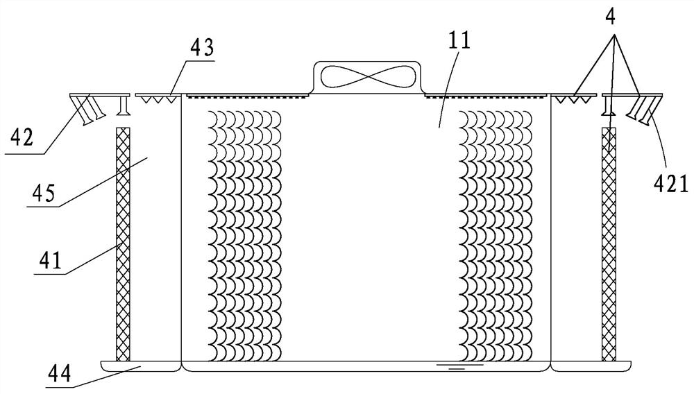 Cross-flow square cooling tower device with dust removal and anti-scaling functions and control method