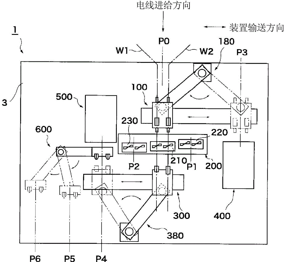 Multiple crimped wire manufacturing device, two terminal-crimped wire manufacturing method, multiple wire feeding device, terminal crimping method, and terminal crimping device