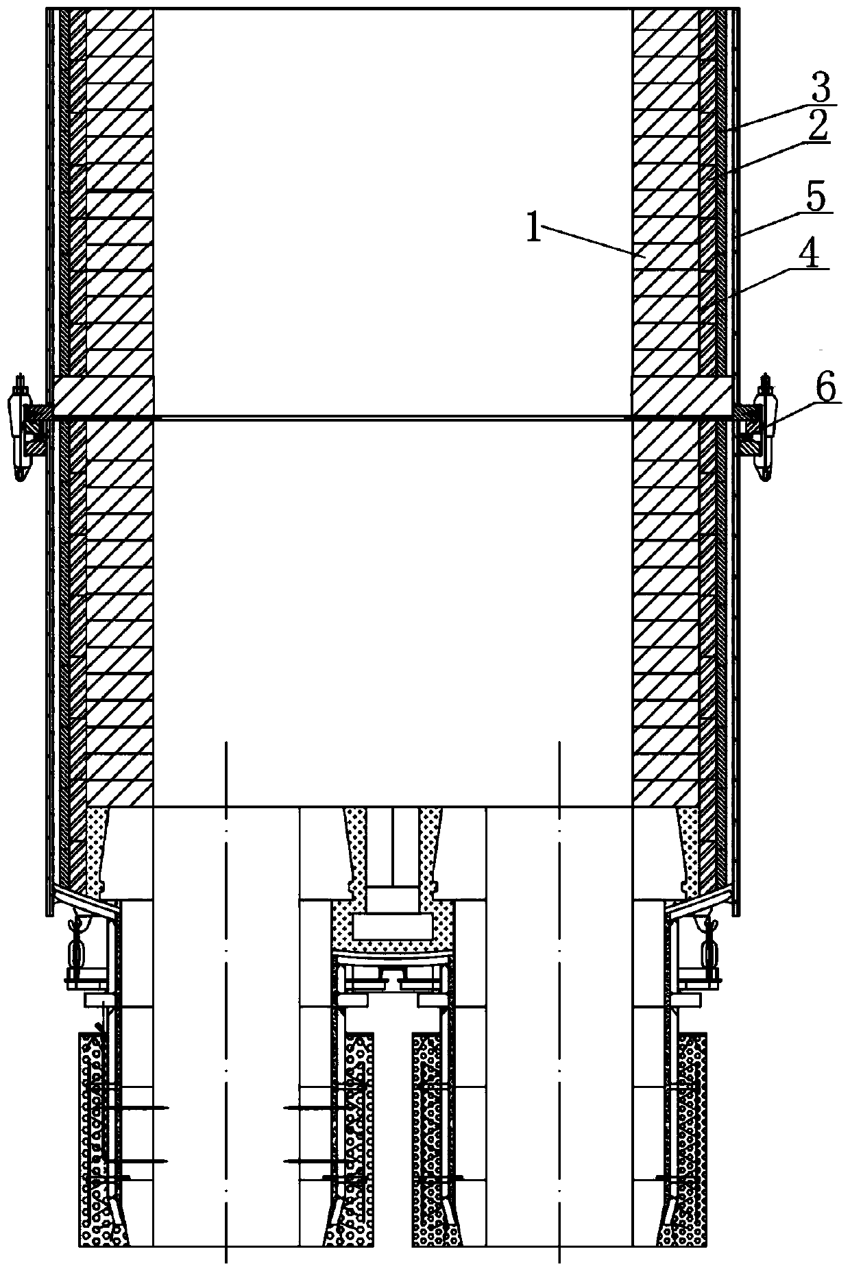 Working layer refractory brick piling structure restraining splashing and nodulation of RH vacuum tank