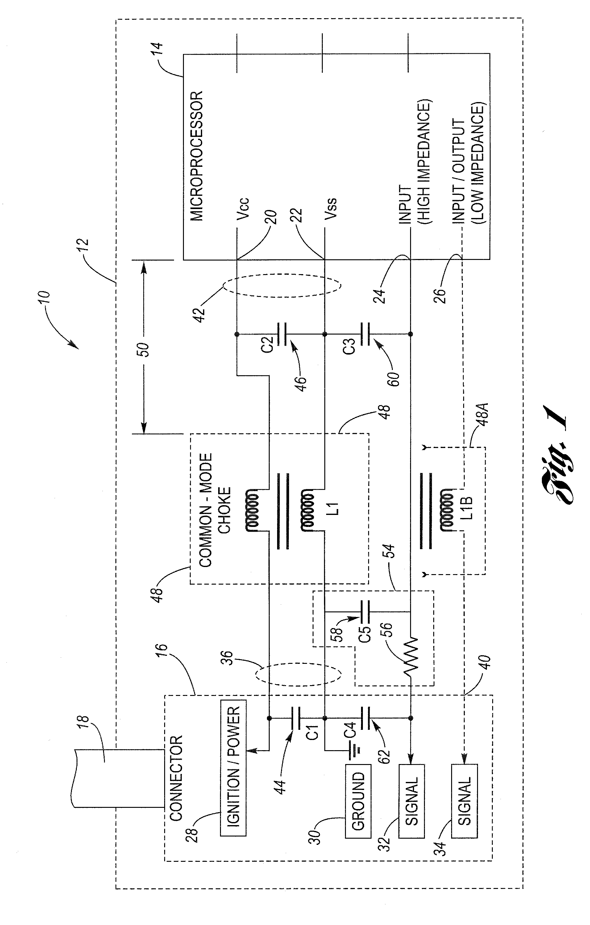 Microprocessor common-mode emissions reduction circuit