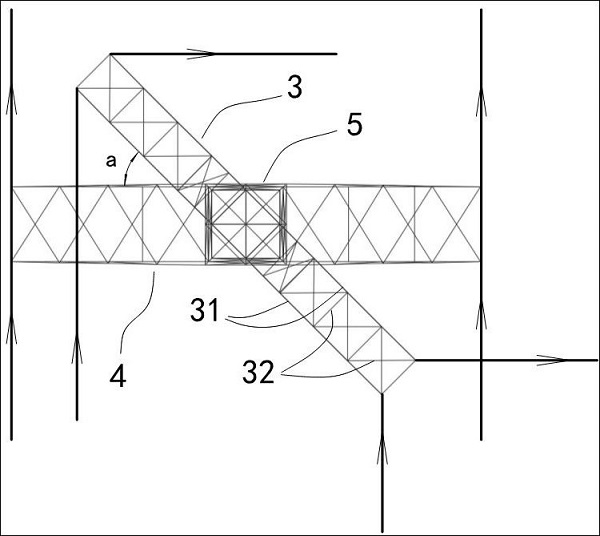 Branching tower for four-loop overhead transmission line