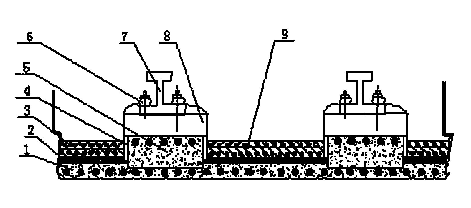 Construction technology of ballast bed of bridge double-block ballastless track