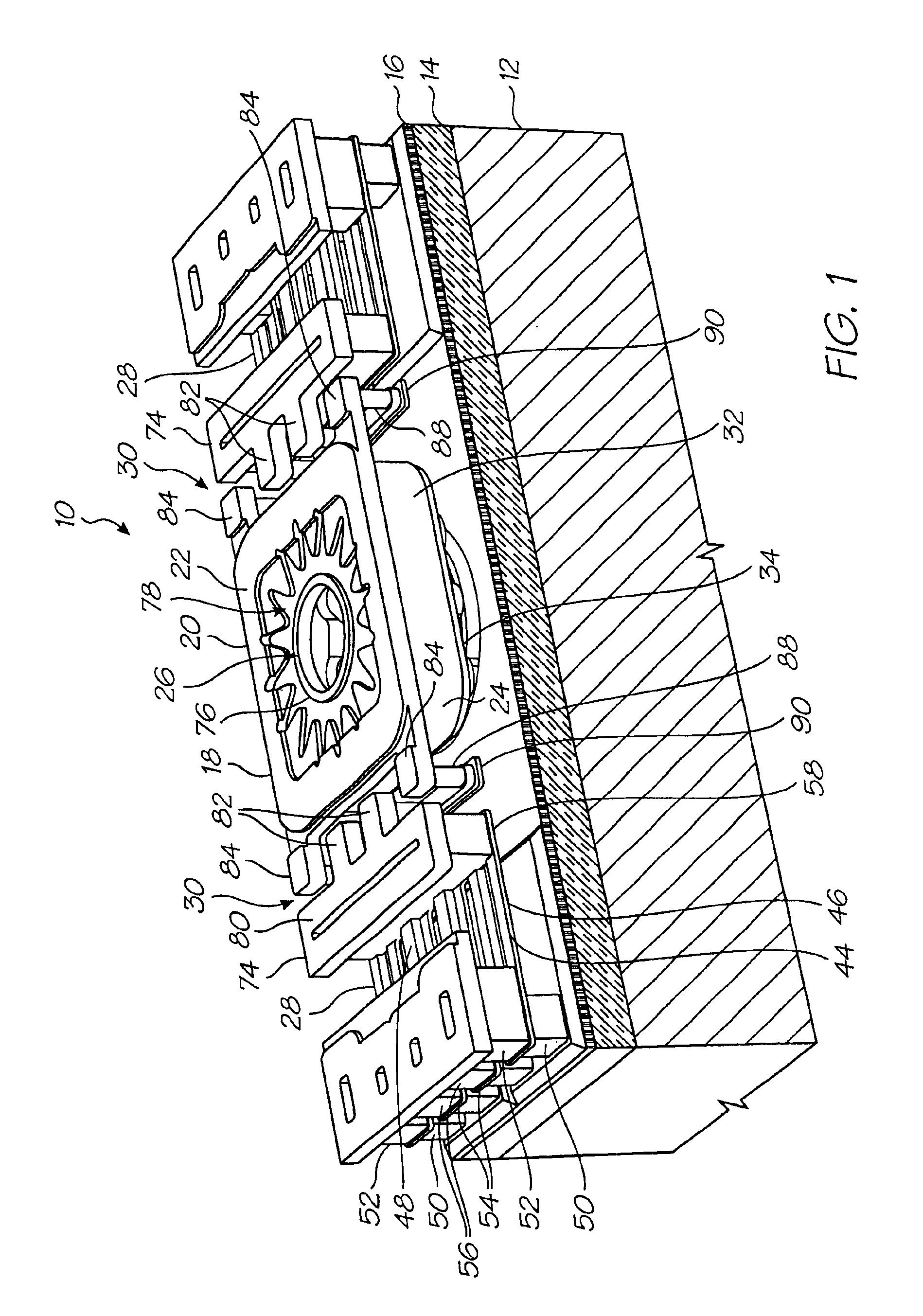 Pagewidth printhead chip having symmetrically actuated fluid ejection components