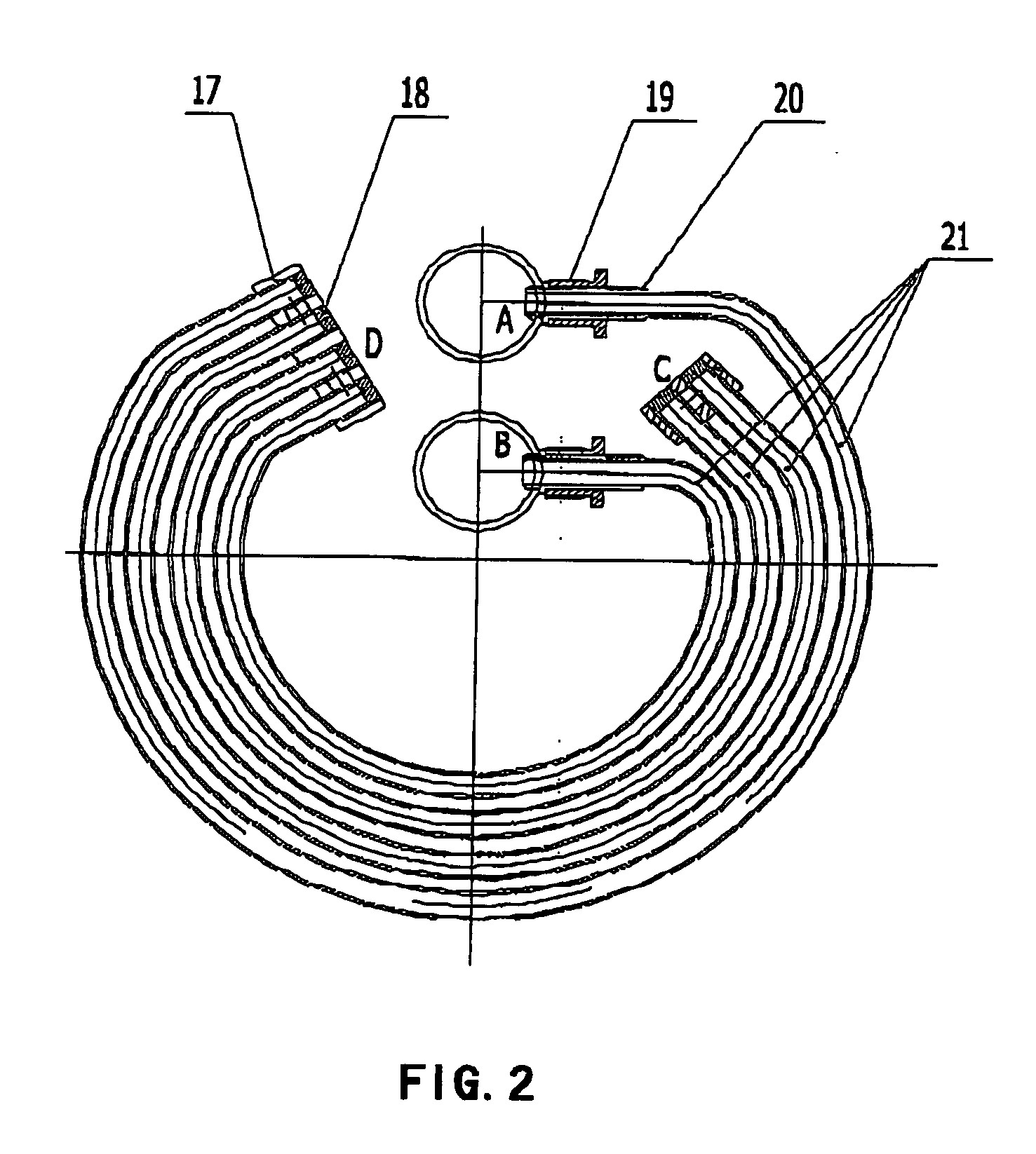 Complex flow-path heat exchanger having U-shaped tube and cantilever combined coil