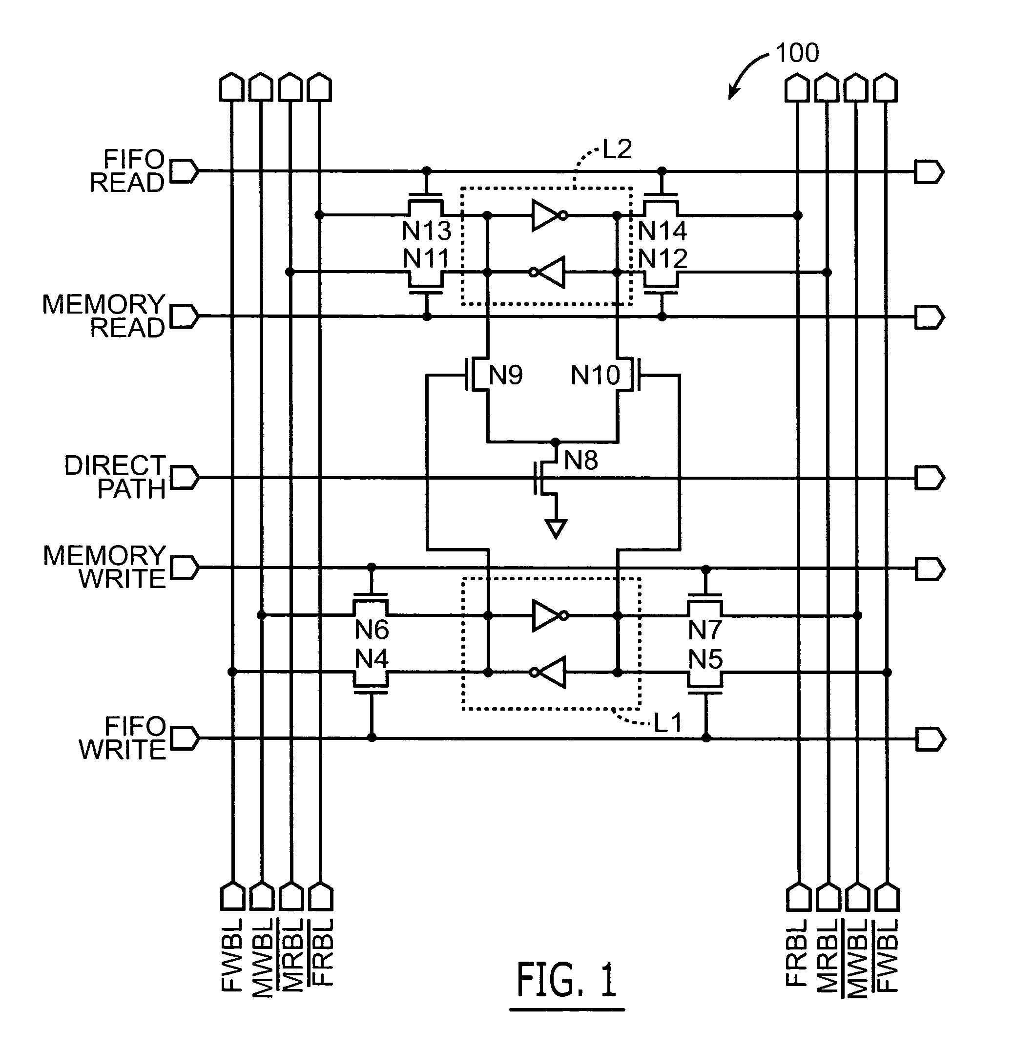 Multi-port memory cells for use in FIFO applications that support data transfers between cache and supplemental memory arrays