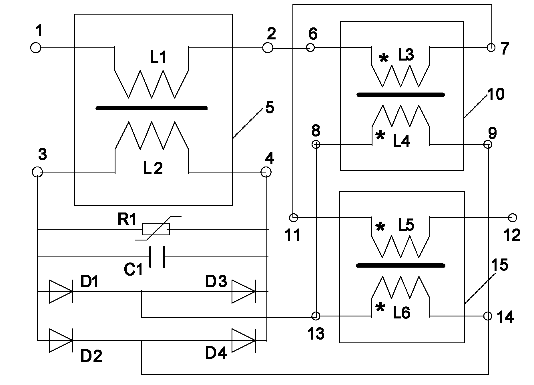 Short circuit current limiter controlled by current transformers