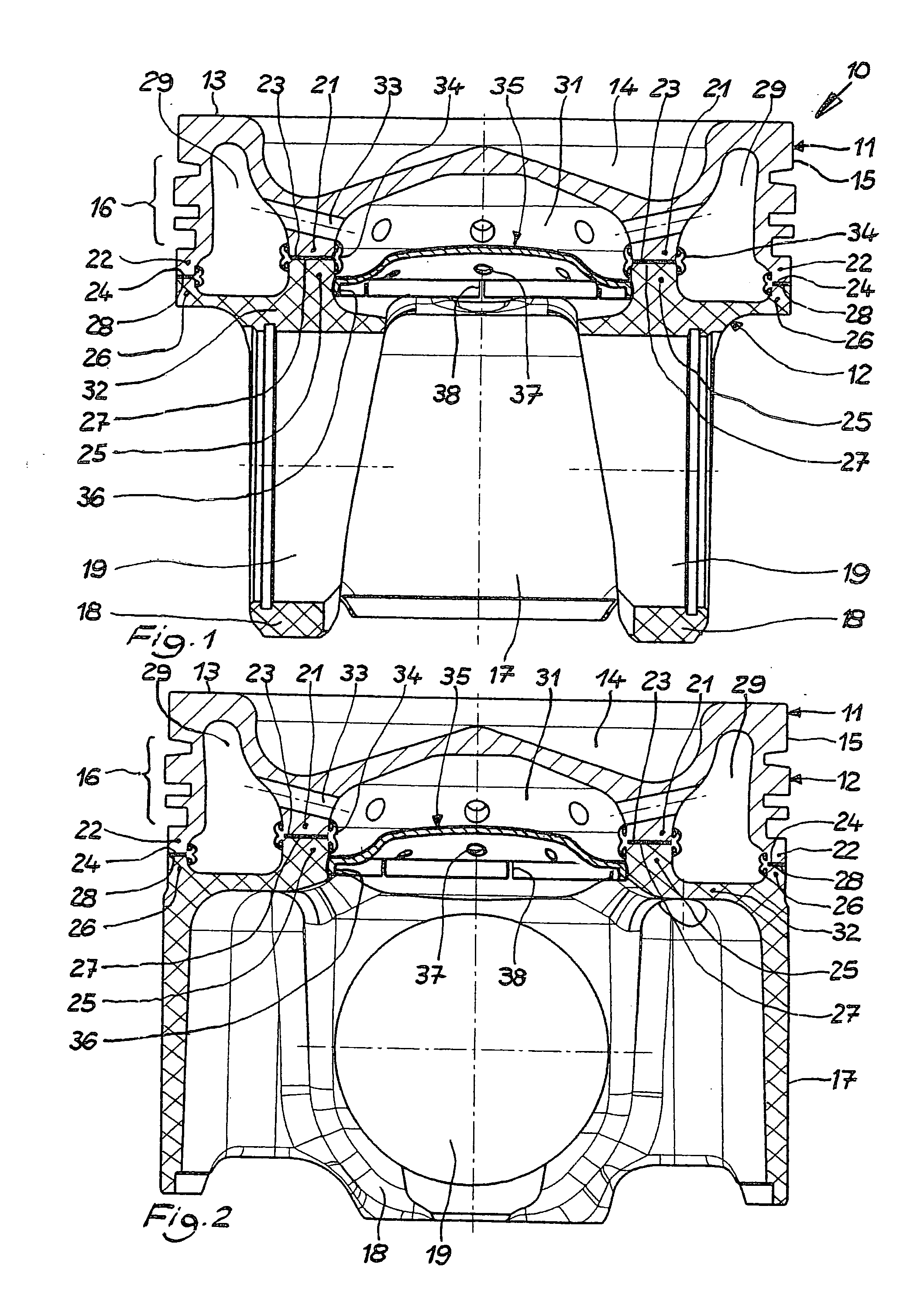 Multi-part piston for an internal combustion engine and method for its production