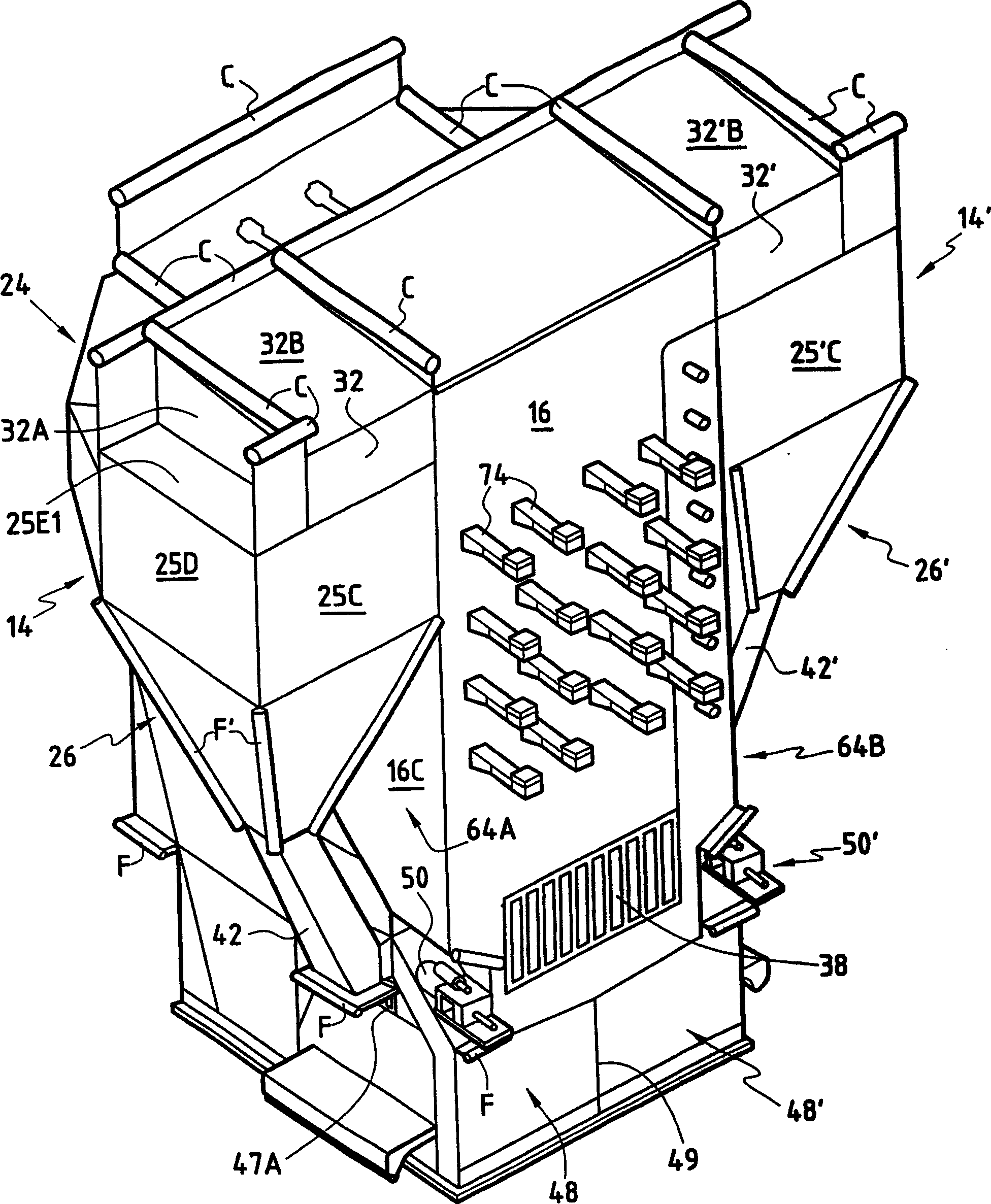 A circulating fluidized bed reactor device