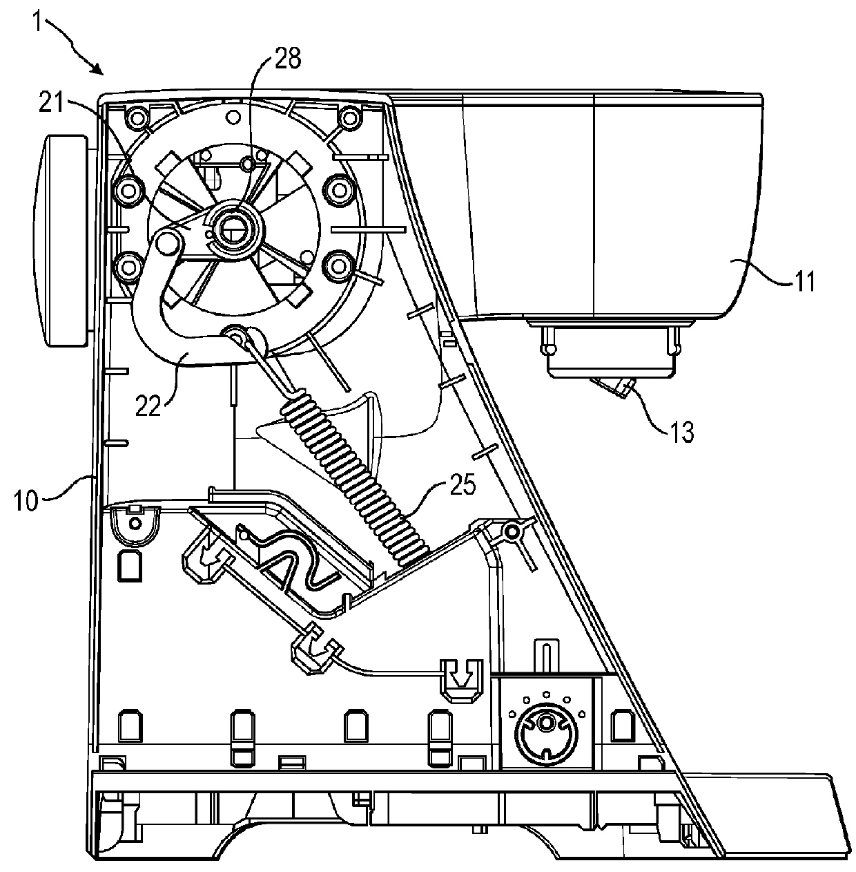 Kitchen appliance with a pivoting arm