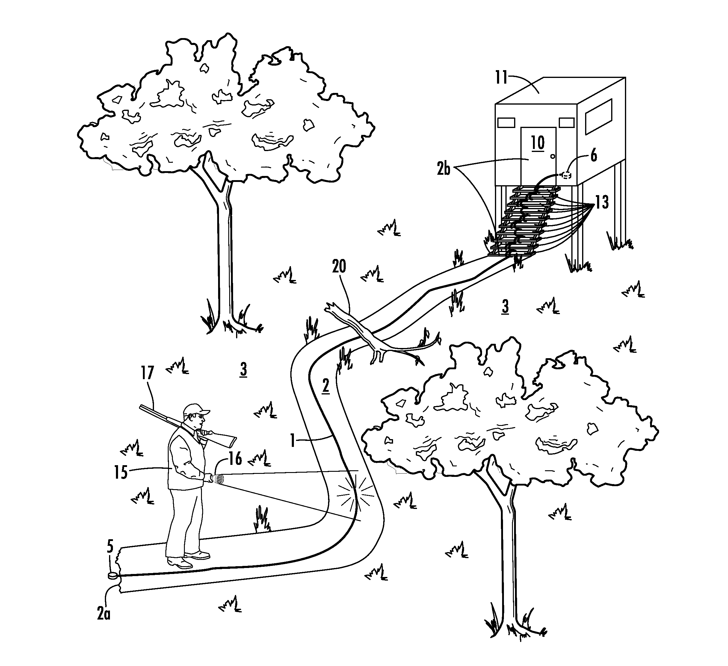 Method and device for hunters safety along trails leading to a hunting area in the dark