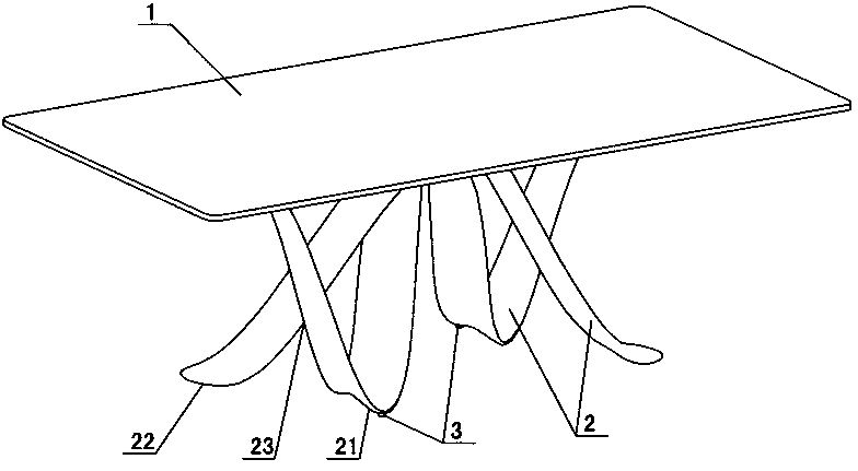 Table with double-parabola crossed supporting legs