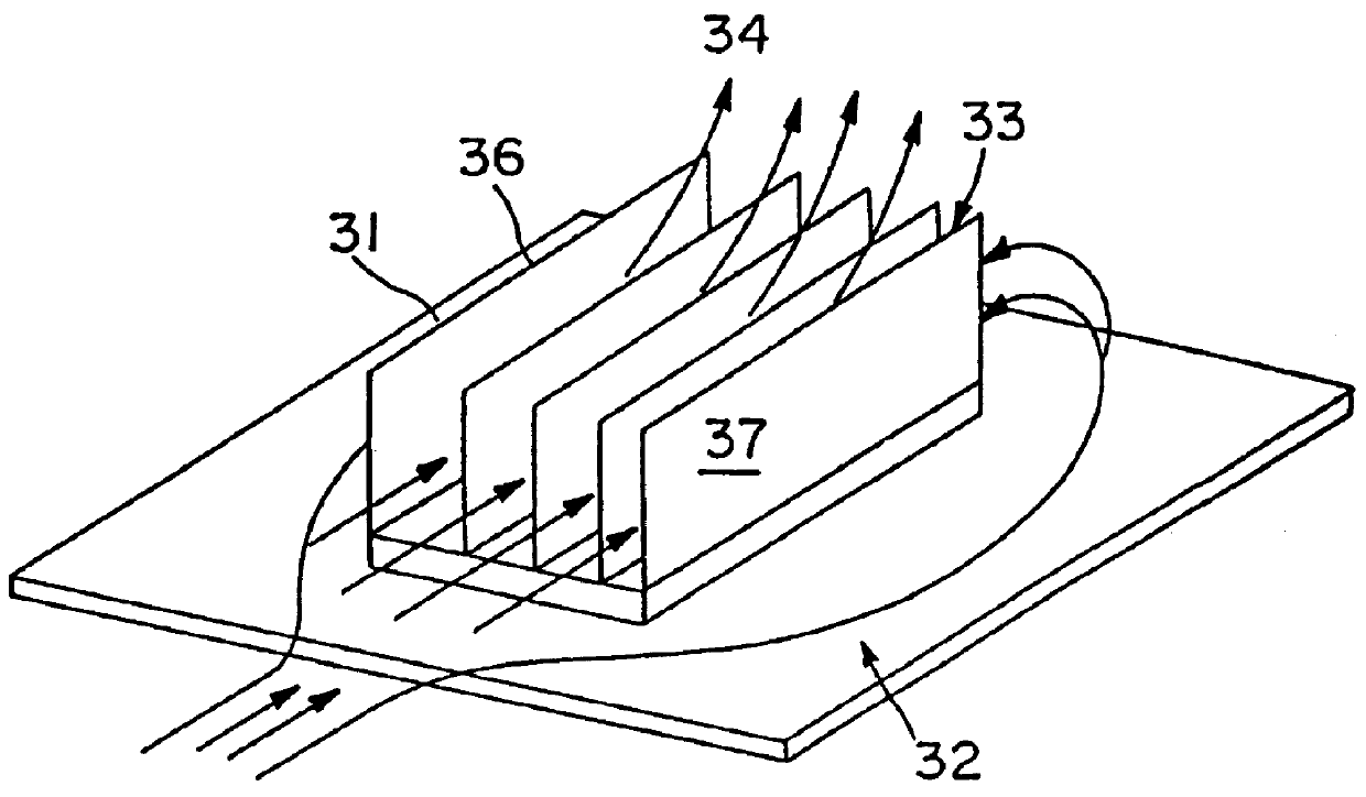 Heat sink with arc shaped fins