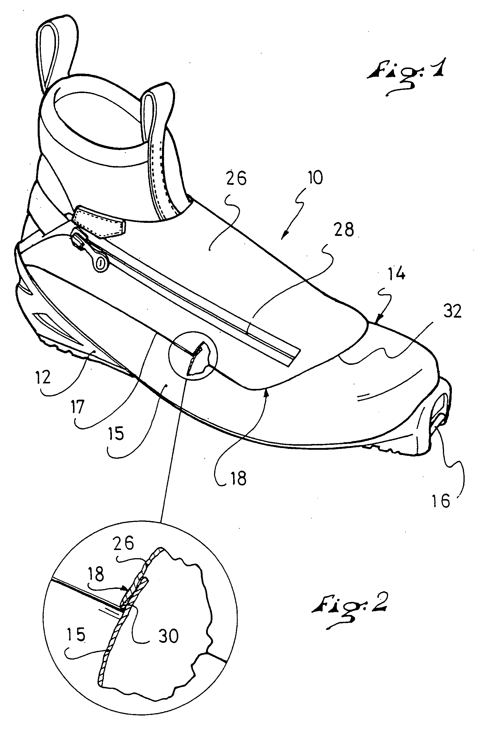Footwear with an upper having at least one glued element