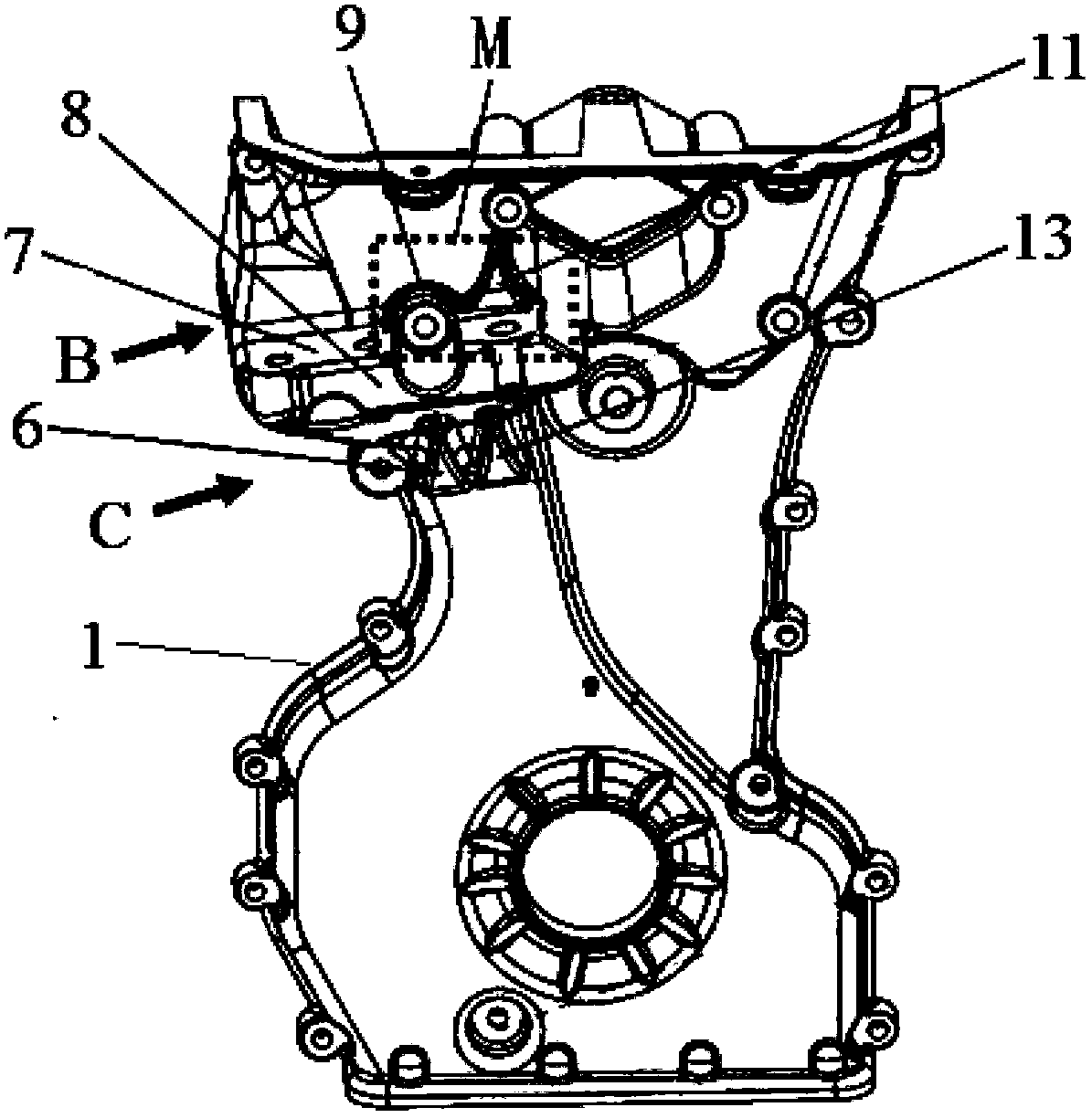 Motor front cover with hanging right support installation structure