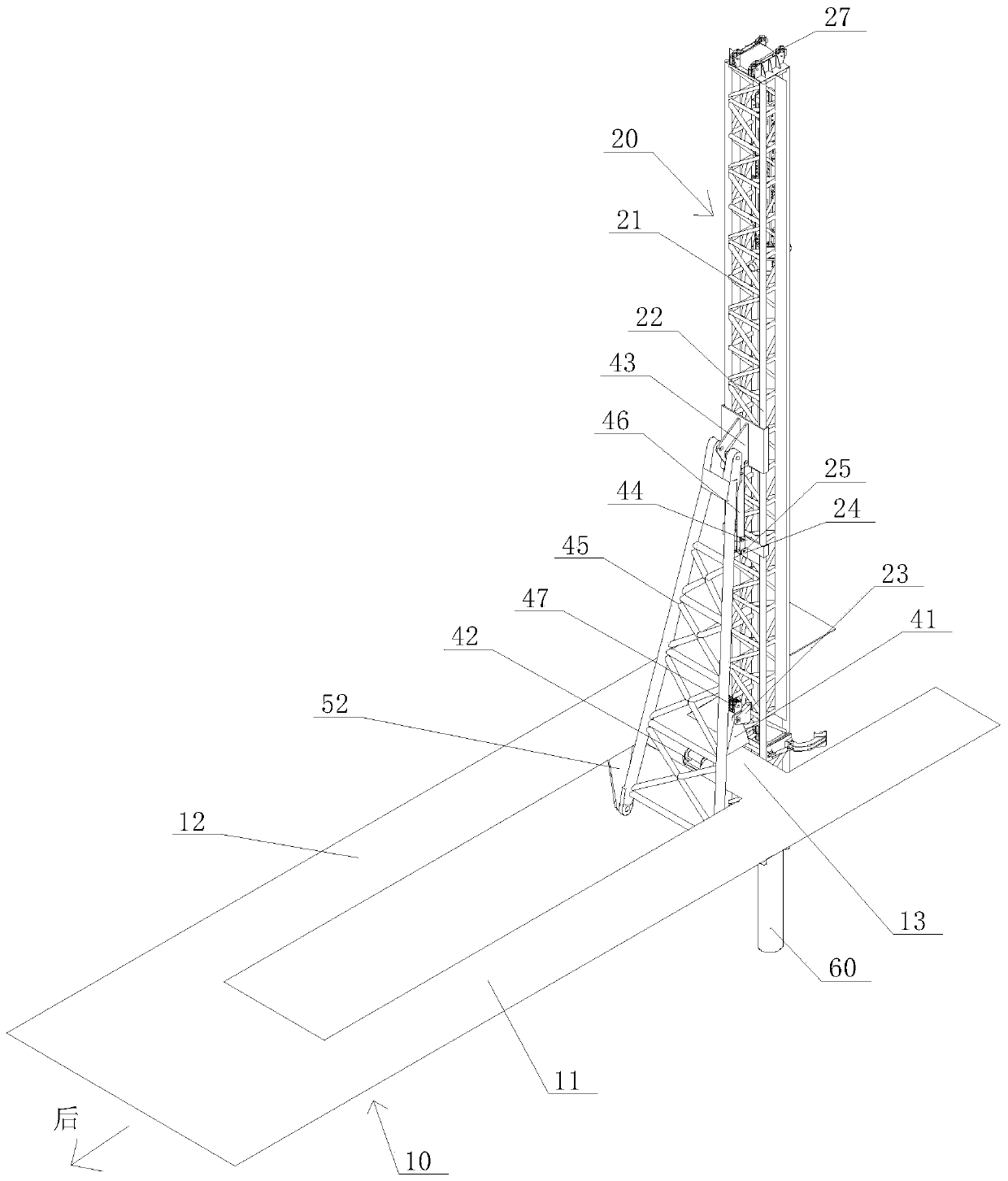 Suspended self-support type piling method and piling machine