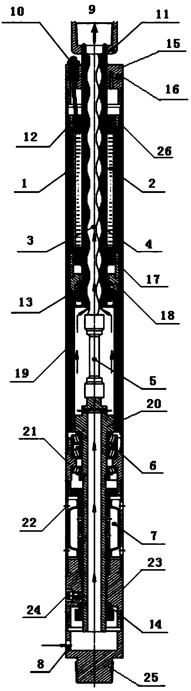 Machine and pump integrated submersible direct drive screw pump oil extraction device and method