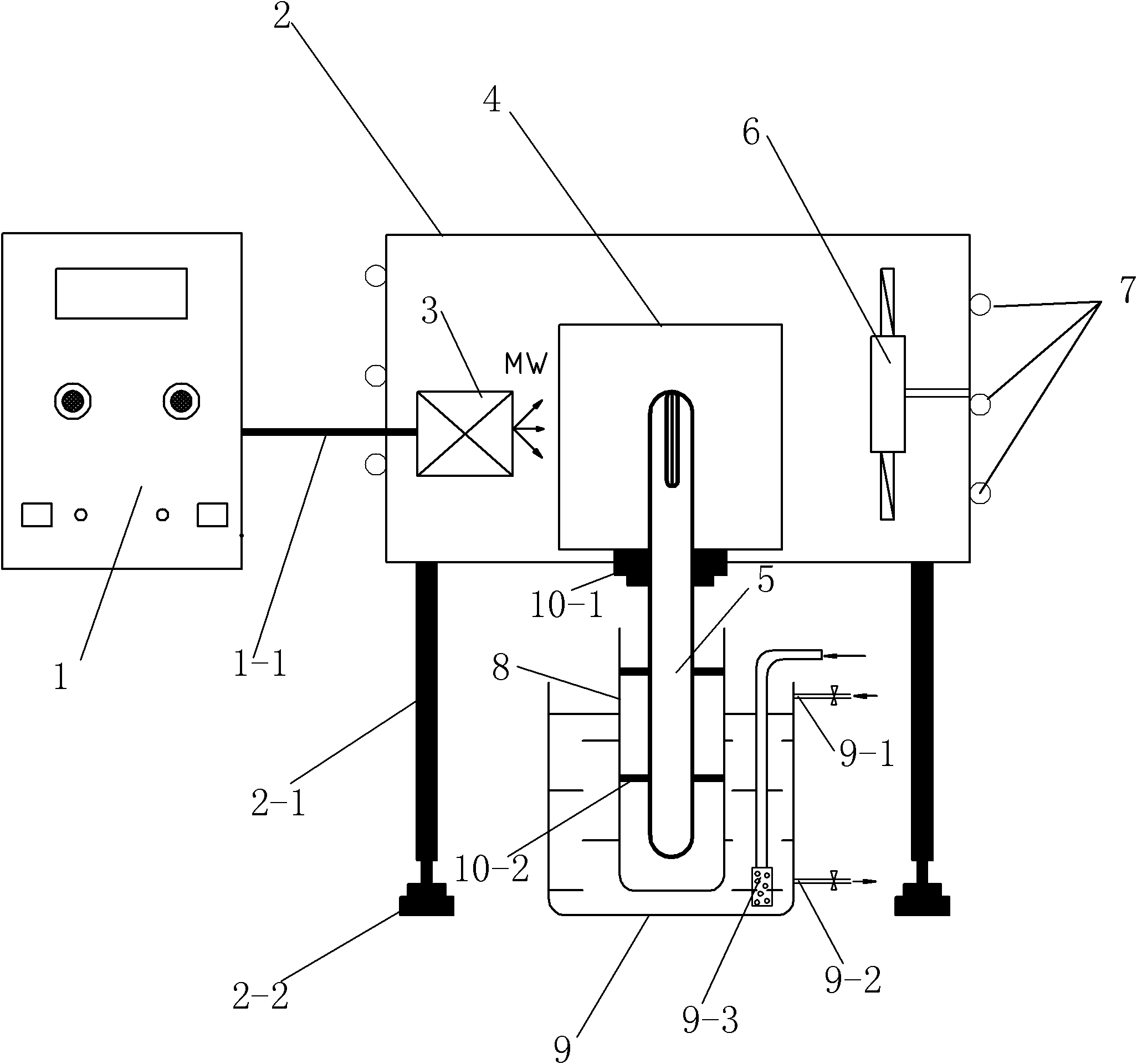 Device for treating waste water with microwave electrodeless excimer lamp and gas distributing system for lamp