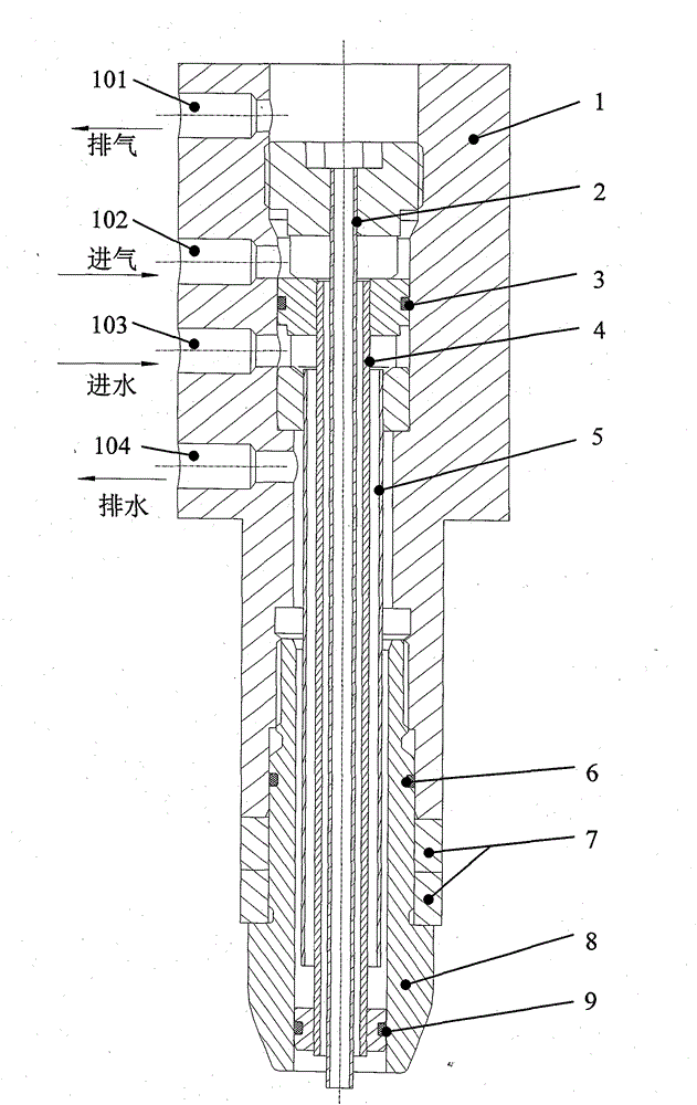 Bottle blowing machine blowing pin water cooled circulating device