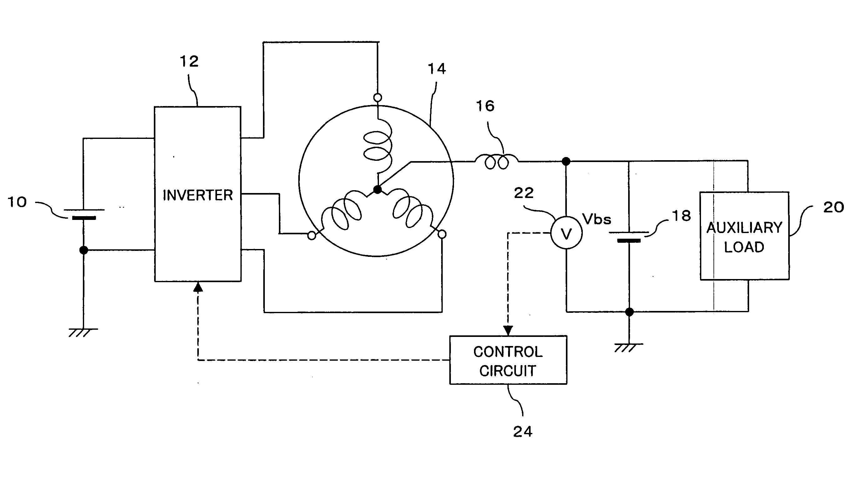 Method and system for detecting the disconnection of an auxiliary power suppply from a poly-phase motor