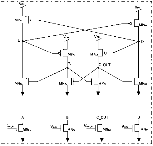 Sub-threshold to super-threshold cmos level-shifting circuit against single event effect