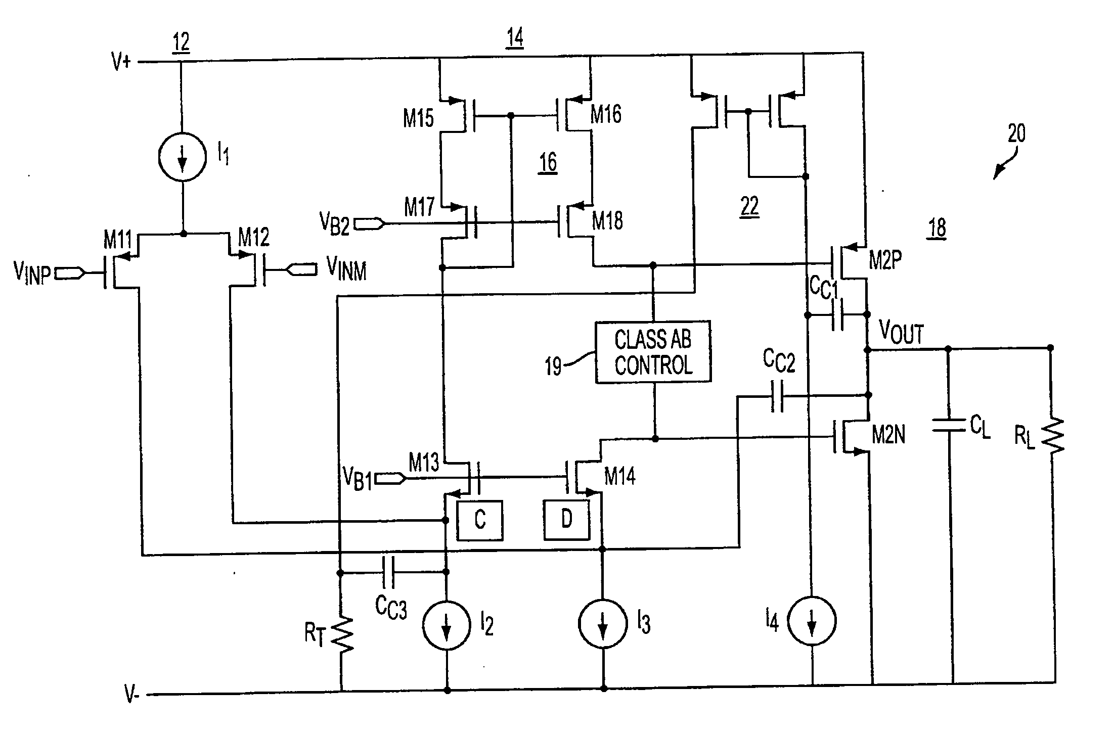 Class ab folded-cascode amplifier having cascode compensation