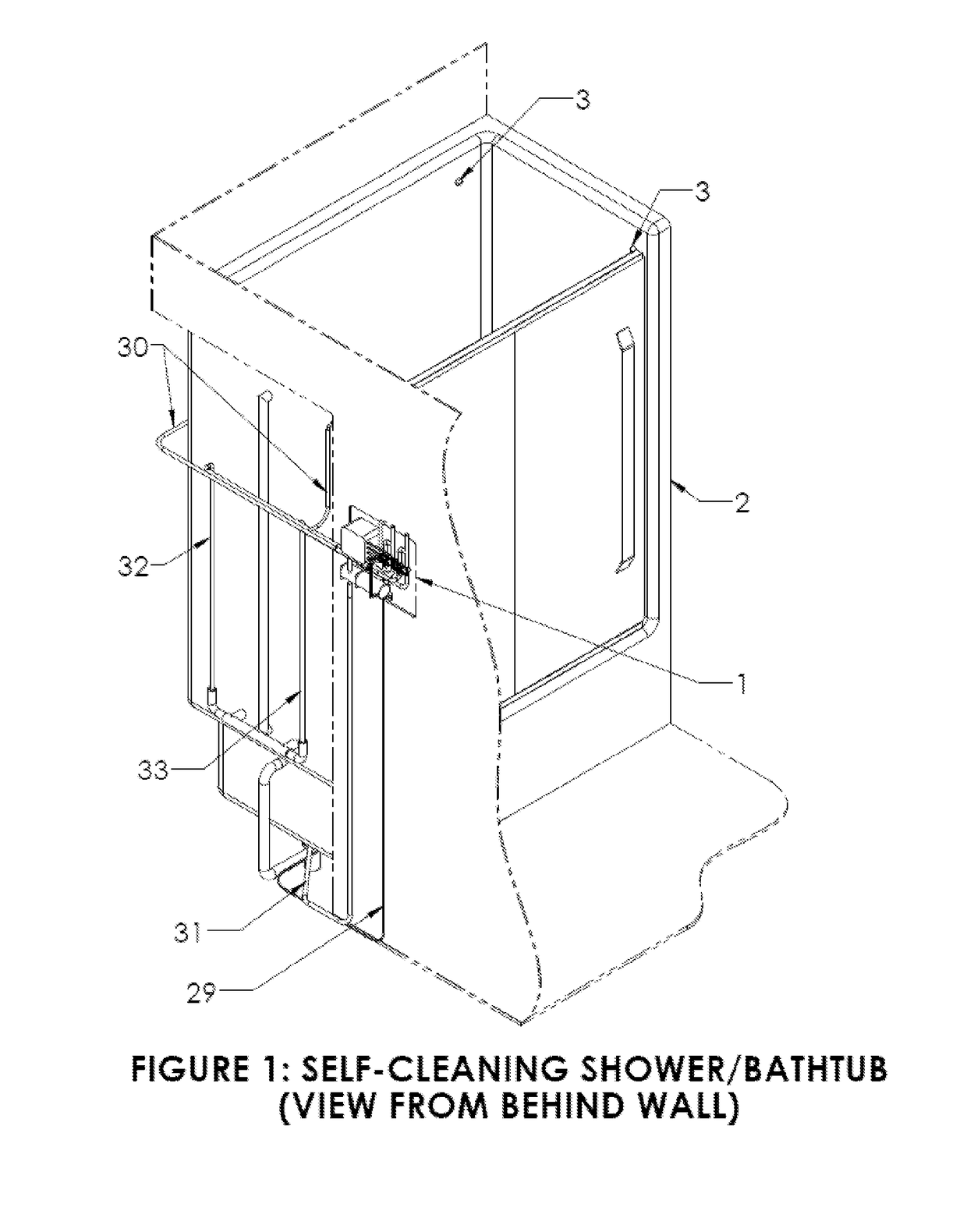 Devices to automate process for cleaning showers and bathtubs