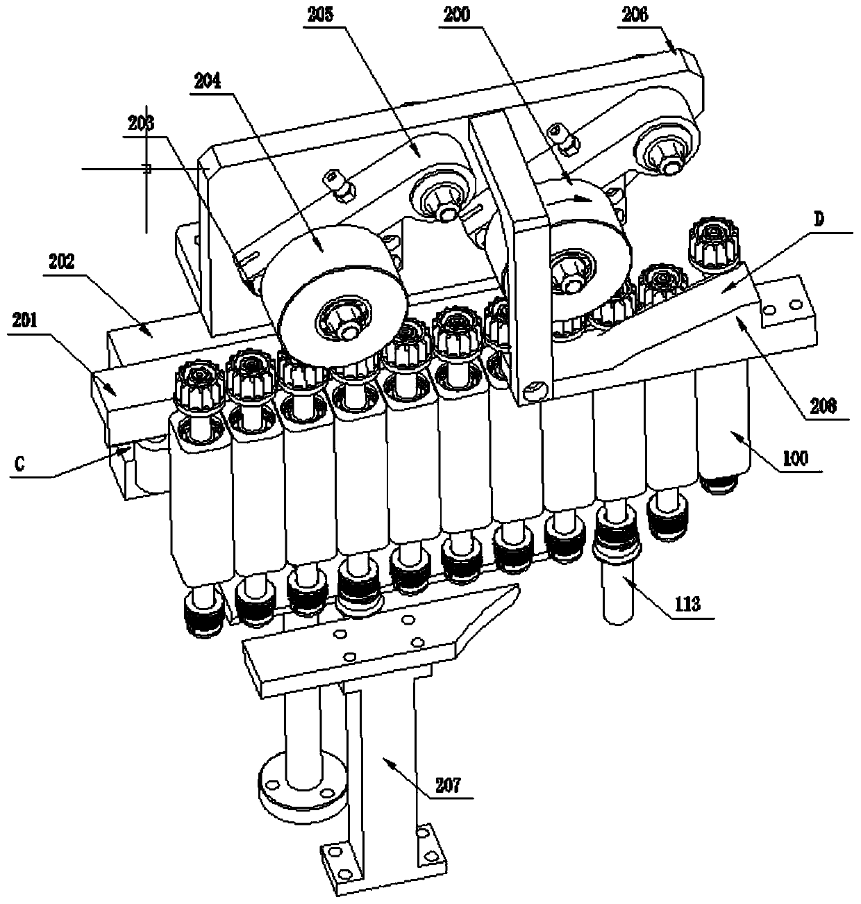 Chained blow-molded bottle blank-pressing device